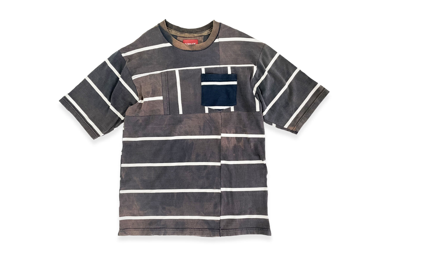 T-SHIRT À POCHE H-1 PATCHWORK À RAYURES USED