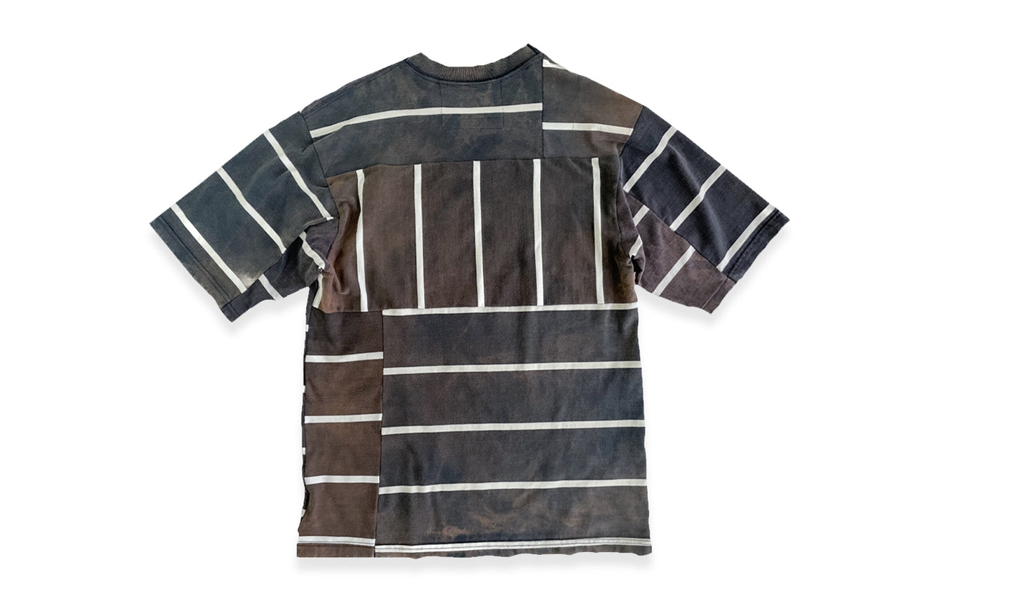 T-SHIRT À POCHE H-1 PATCHWORK À RAYURES USED