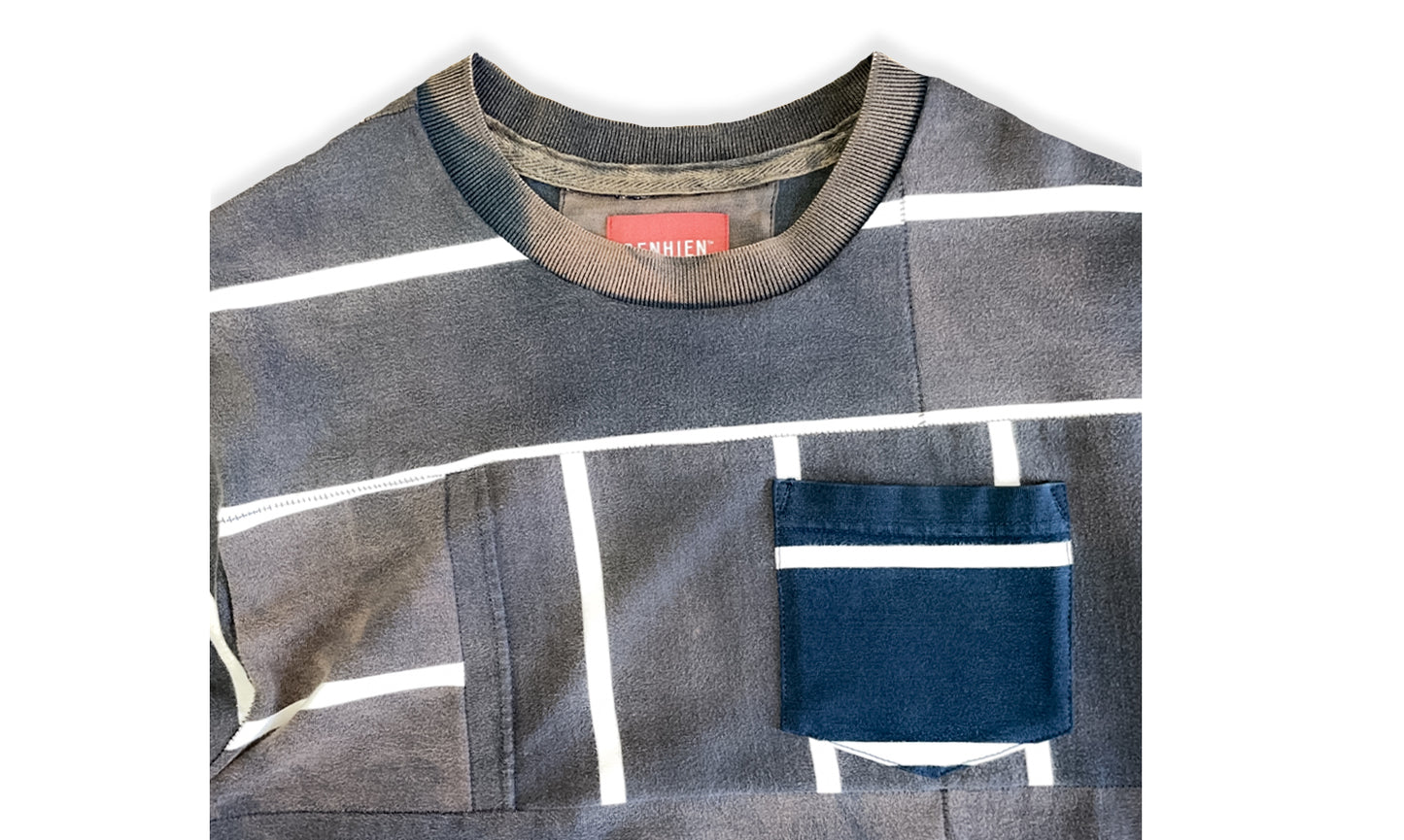 T-SHIRT À POCHE H-1 PATCHWORK À RAYURES USED
