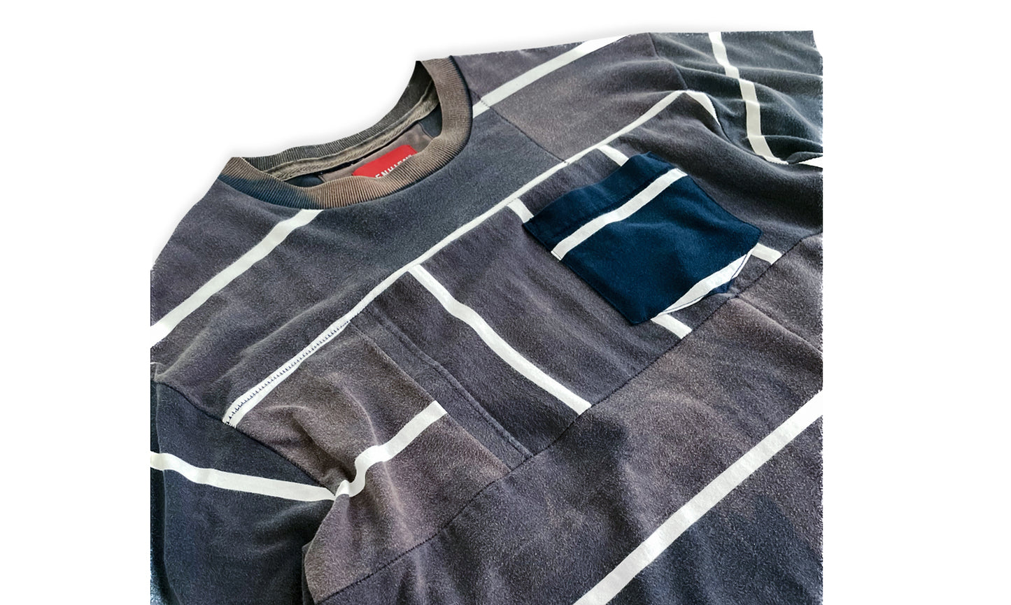 T-SHIRT À POCHE H-1 PATCHWORK À RAYURES USED