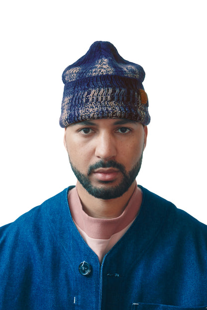 Asymmetrical ribbed beanie - Shibori navy