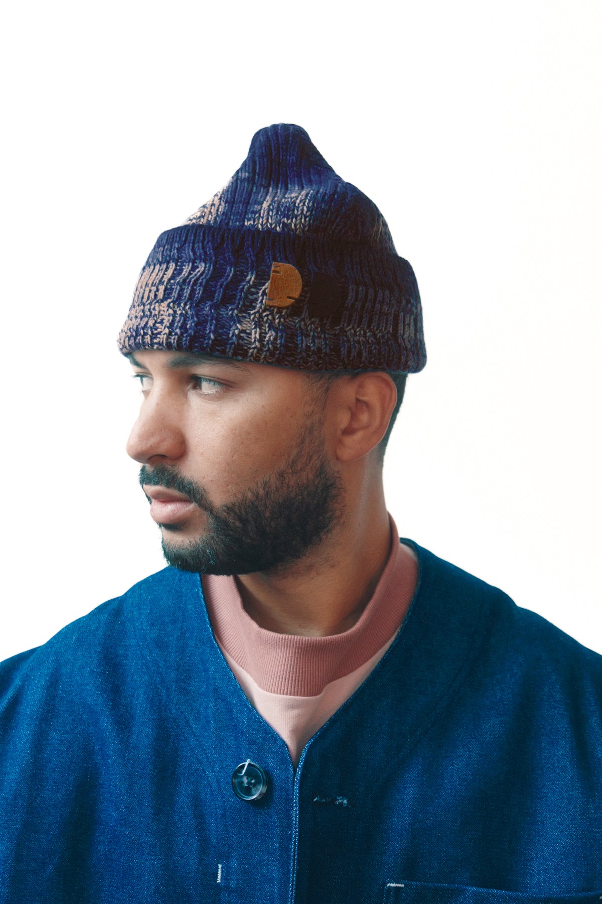 Asymmetrical ribbed beanie - Shibori navy