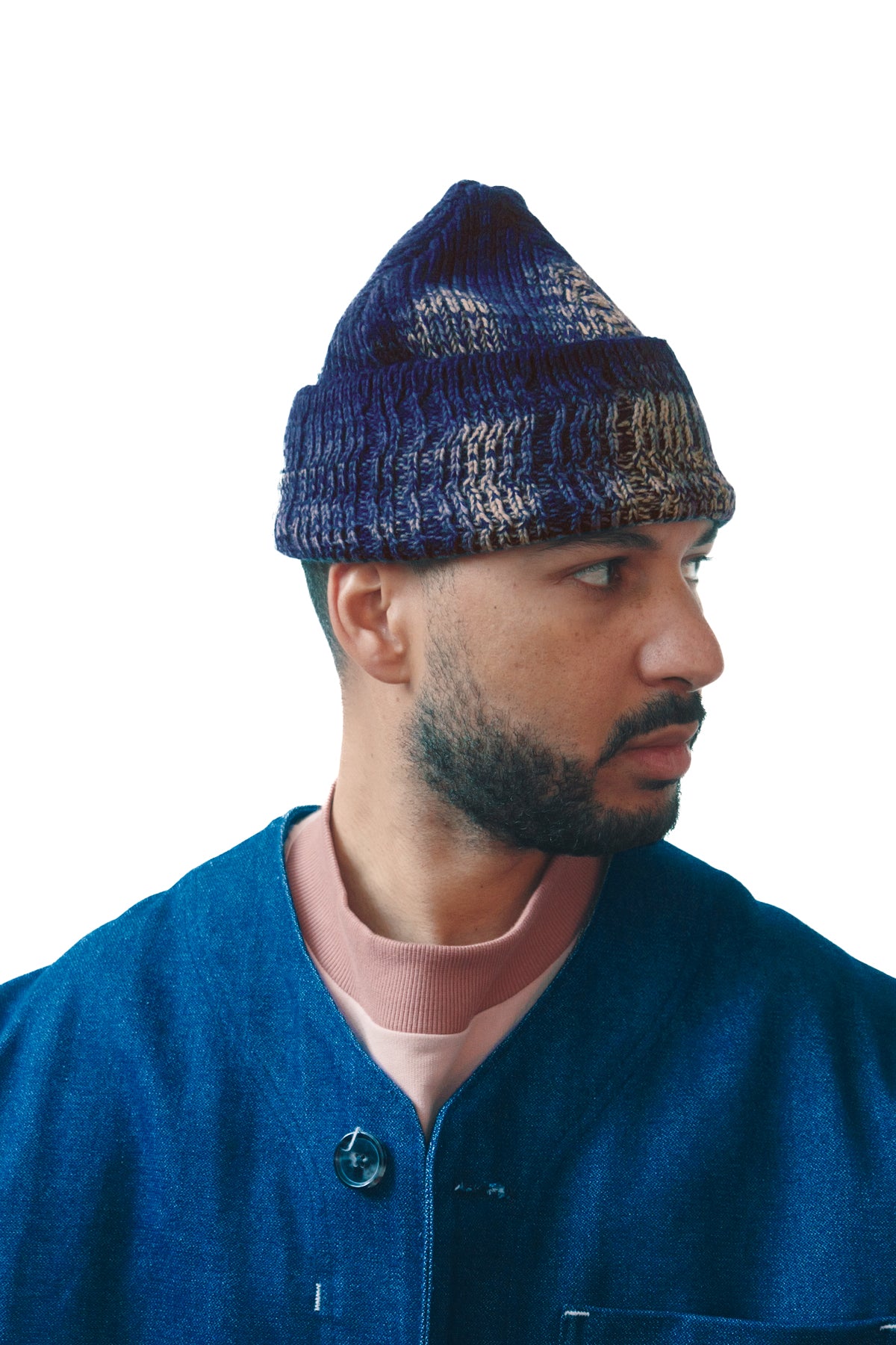 Asymmetrical ribbed beanie - Shibori navy