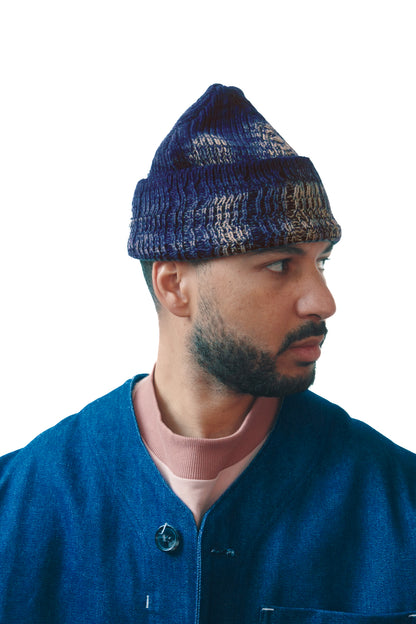 Asymmetrical ribbed beanie - Shibori navy