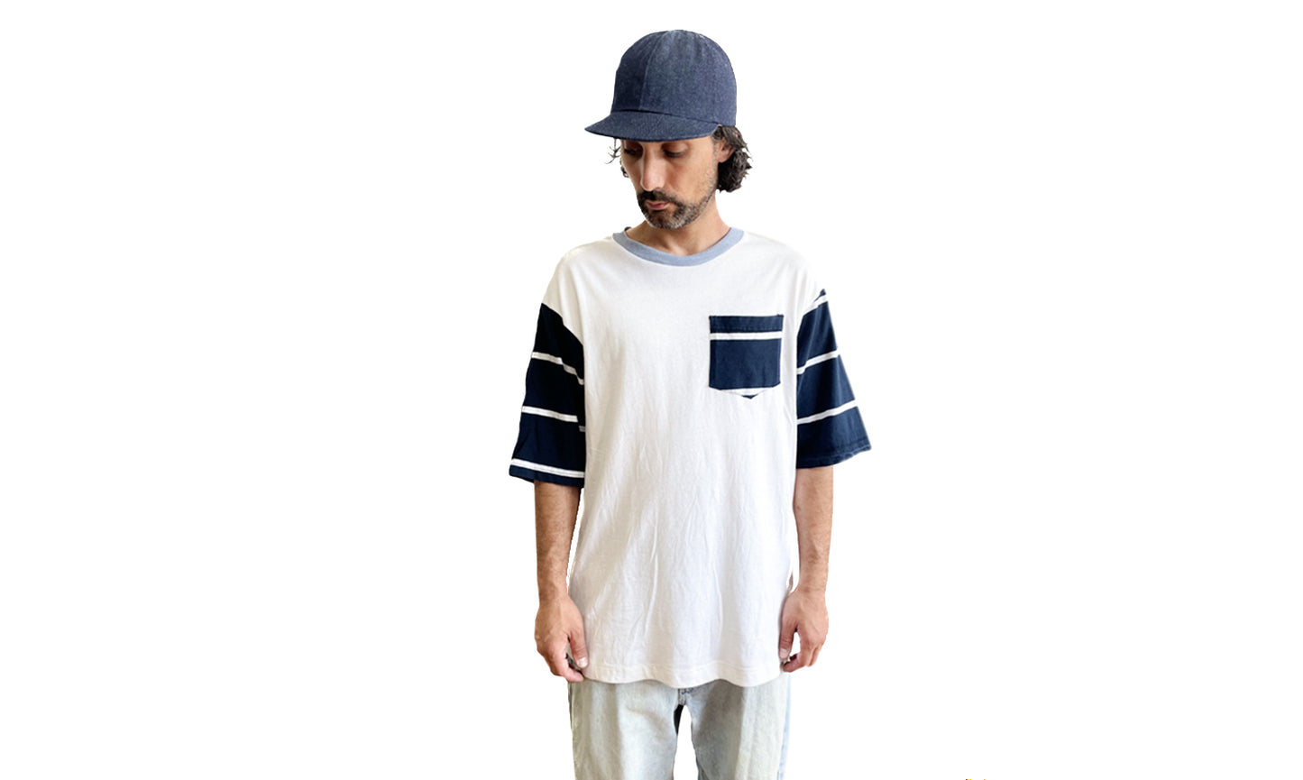 T-SHIRT À POCHE H-1 BLANC À RAYURES